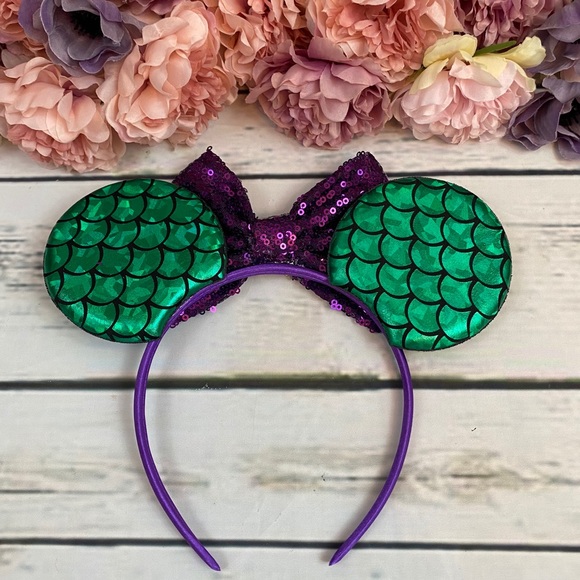 Minnie Mouse Ariel Little Mermaid Headband & Bow - Picture 7 of 11